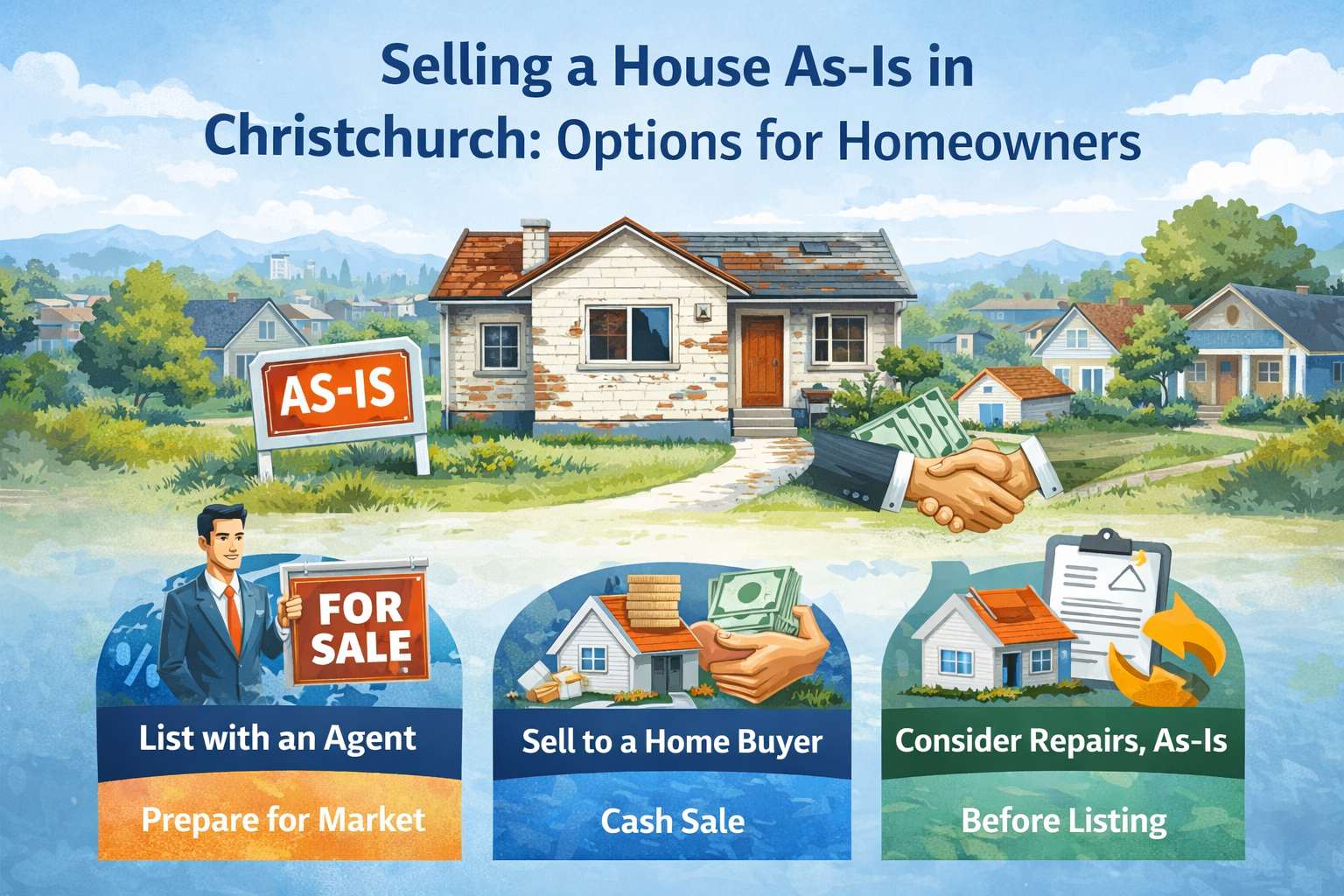 Illustration showing property sold in current condition in Christchurch