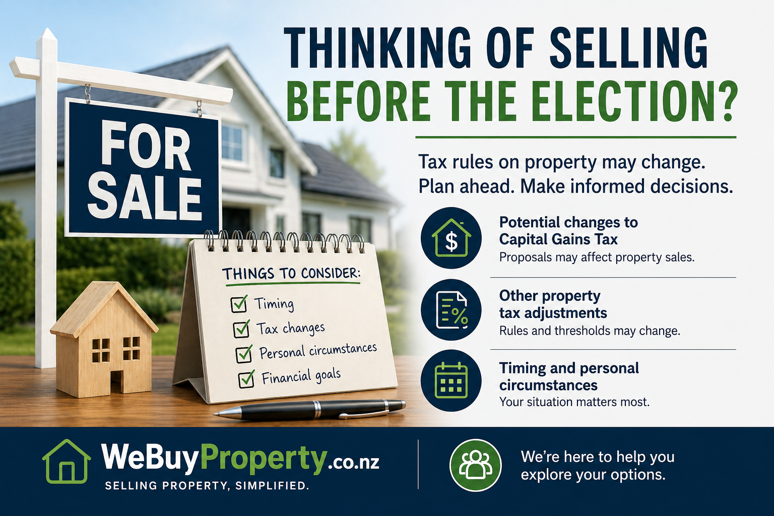 Homeowner reviewing property sale timing before a New Zealand election